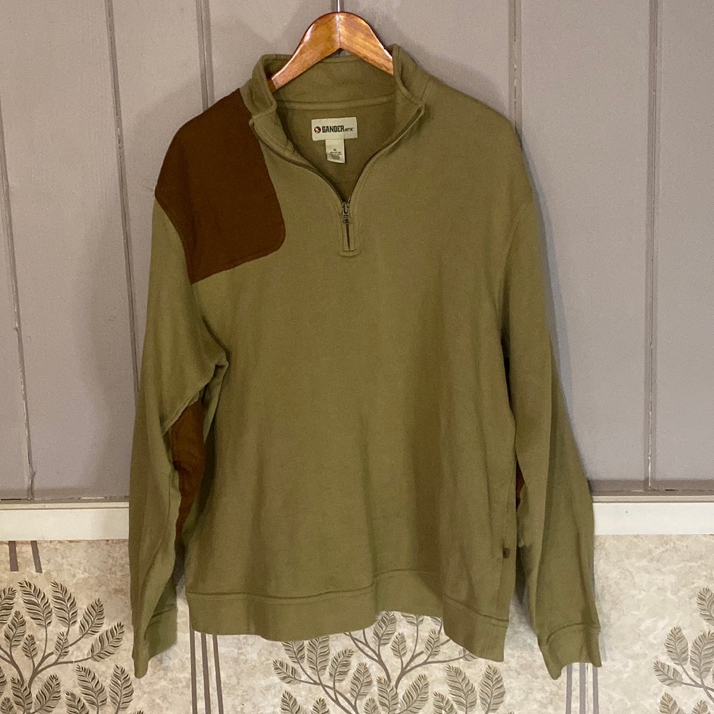 🌟HP!🌟GANDER MOUNTAIN XL 3/4 zip sweatshirt/jacket in green w/ brown accents